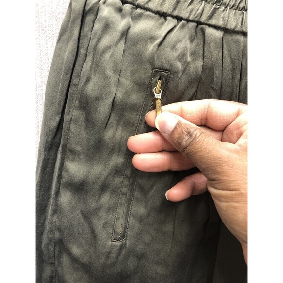 Paige Womens Joggers Size M Army Green Drawstring Zip Pockets 100% Silk - Picture 4 of 16
